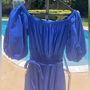 Lilly Pulitzer Shawnlee Off-The-Shoulder Cotton Midi Dress L Color: Cobalt Blue